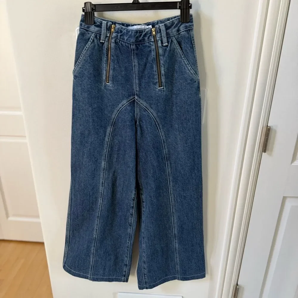 Self-Portrait Wide-Leg Stitched High-Rise Denim Jeans 26 - Picture 4 of 16
